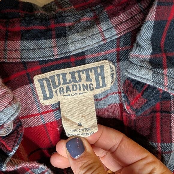 Duluth Flannel Men's Shirt Red Black Gray Plaid Cotton Button Down Large - Picture 2 of 6